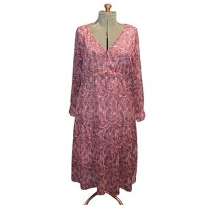 🎀5/$30 Joe Fresh Bohemian Long Sleeve Elegant Paisley Print Dress Size XL